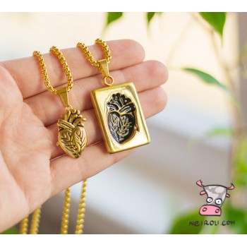 Кулон парный для двоих "Анатомическое сердце. Gold. Нержавеющая сталь